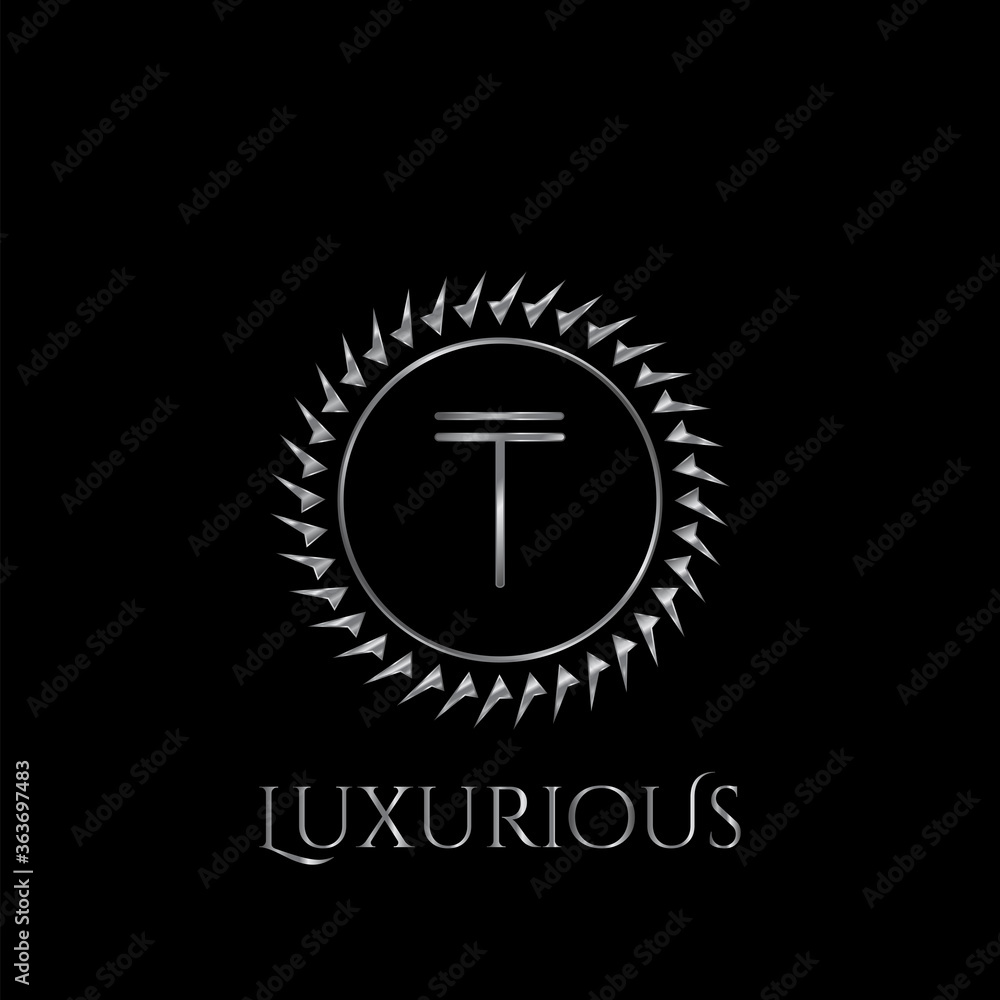 Luxury letter T Circle Logo vector design silver color Luxury letter T Circle Logo vector design silver color