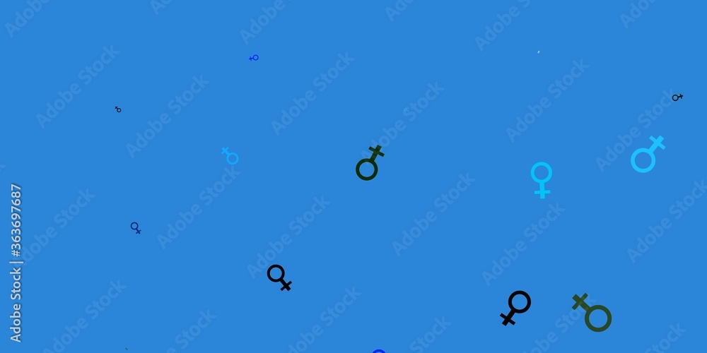 Light Blue, Green vector texture with women's rights symbols. Light Blue, Green vector texture with women's rights symbols.