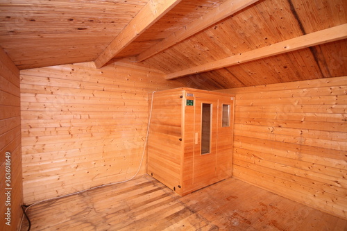 interior of a wooden sauna