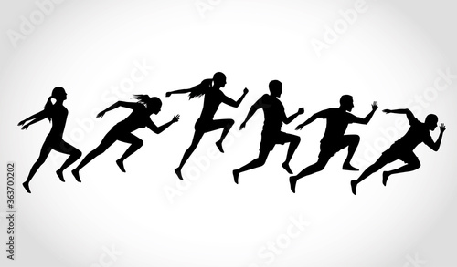 silhouettes of athletics people running