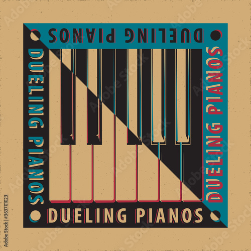Dueling Pianos Avant Garde Poster Concept with Keys Inverted over Natural Yin Yang Style Composition and Logo Lettering - Black and White on Reverse Background - Graphic Silhouette Design