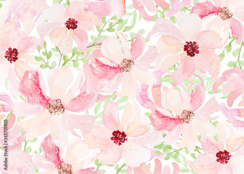 Beautiful pink and blush watercolor flower background