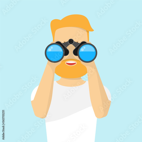 Man looking through binoculars. Vector