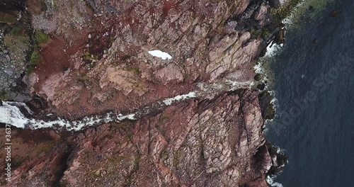 Aerial view of waterfall at Barents Sea coastline , Teriberka, Kolsky District, Murmansk region, Russia photo