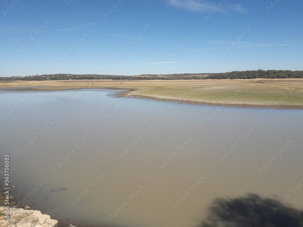 River and lake in dry winter landscape outside San Miguel de Allende Mexico 2020