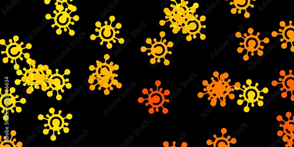 Dark yellow vector pattern with coronavirus elements.