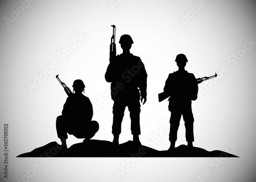 military soldiers with guns silhouettes figures icons