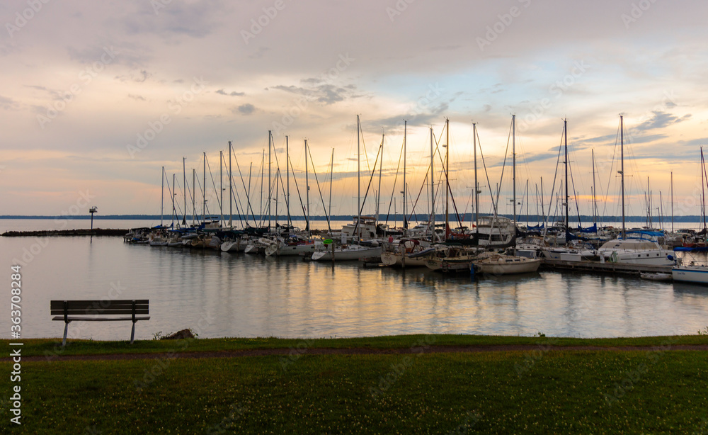 Marina Filled With Sailboats Near Sunset