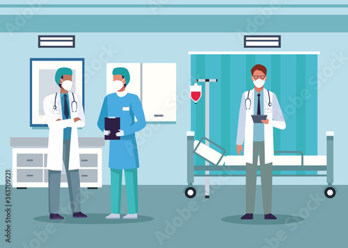 group of doctors staff wearing medical mask in the hospital room