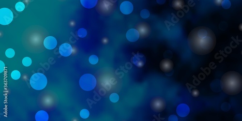 Light BLUE vector pattern with circles, stars. Abstract illustration with colorful shapes of circles, stars. Design for your commercials.