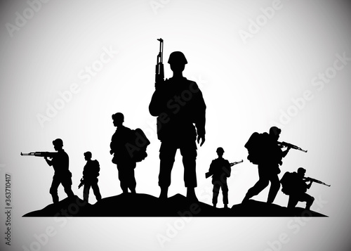 military soldiers with guns silhouettes figures icons