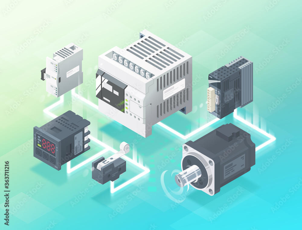 plc industrial control systems 3d isometric