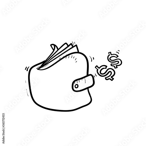 hand drawn Wallet full of money, revenue increase, high interest rate, income growth, budget profit, financial fund growth, raise capital, investment. doodle vector