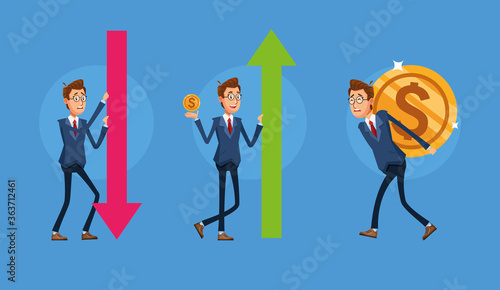elegant businessmen with financial icons