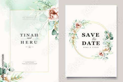 waetrcolor eucalyptus invitation card template