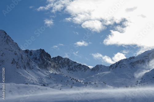 Snow Mountains travel to Andorra Europe, flakes snow natural. © Dario