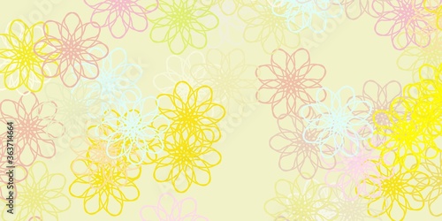 Light Green  Red vector doodle background with flowers.