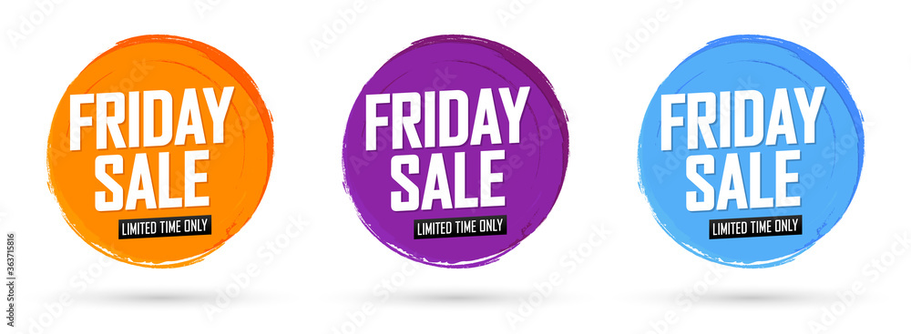 Fototapeta premium Set Friday Sale banners, discount tags design template, grunge brush, vector illustration