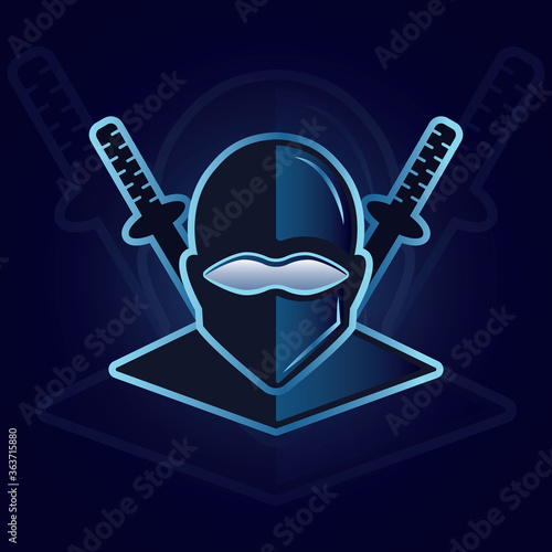 Ninja and sward mascot vector illustration logo design template. Ninja gaming mascot for gaming channel.	