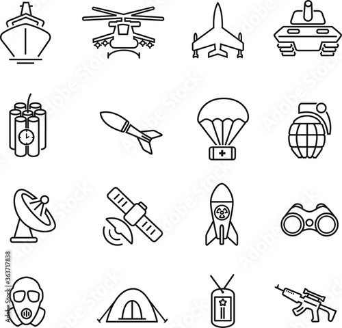 army and military icons set thin line style