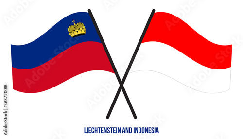 Liechtenstein and Indonesia Flags Crossed And Waving Flat Style. Official Proportion. Correct Colors