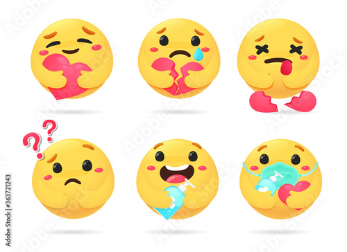 emoticon take care of each other by hugging red hearts and using cola virus protection devices
