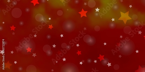 Light Orange vector background with circles, stars. Colorful illustration with gradient dots, stars. Design for textile, fabric, wallpapers.