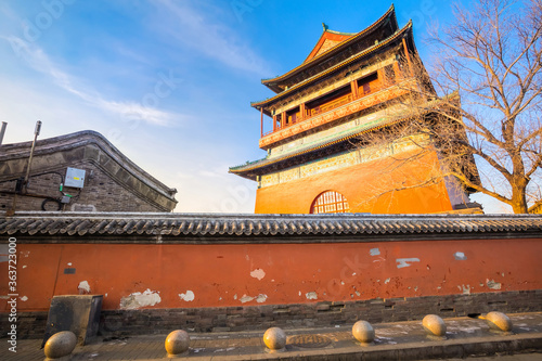 Gulou Drum Tower built in 1272 and rebuilt twice after two fires. It's the time-telling center of the capital city during the Yuan, Ming and Qing Dynasties photo