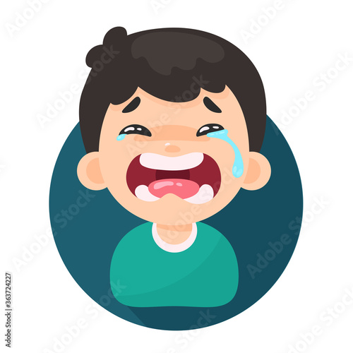 Cartoon boy icon crying sad sadness from disappointment in life