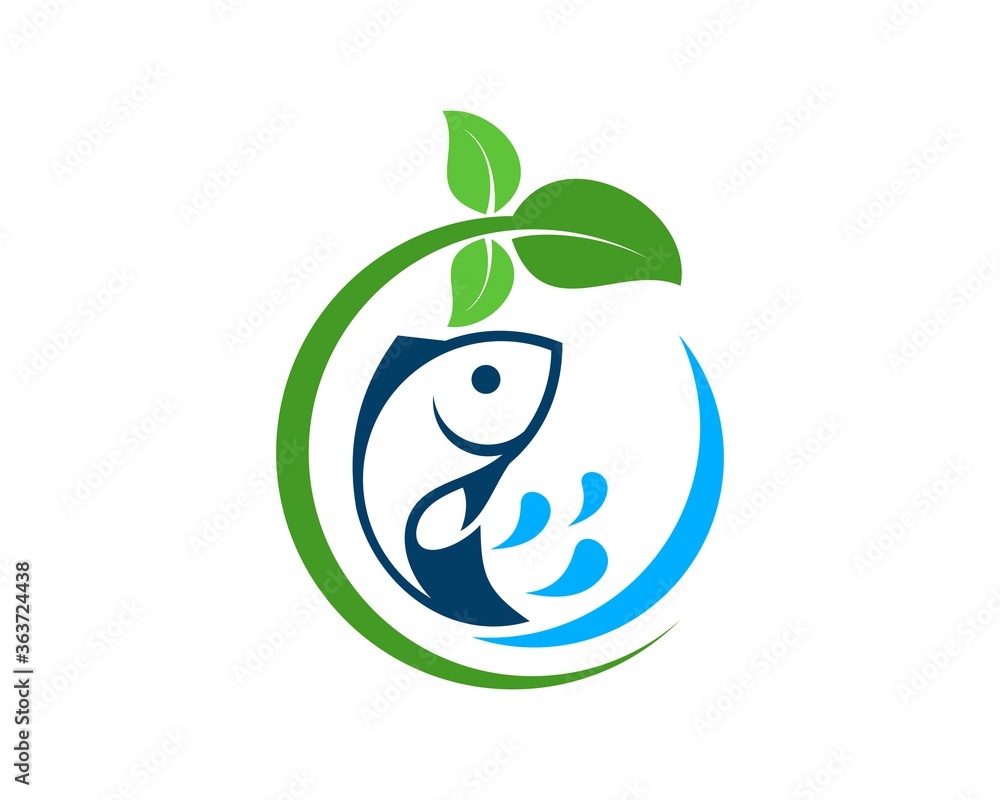 Nature leaf swoosh with fish and water Nature leaf swoosh with fish and water