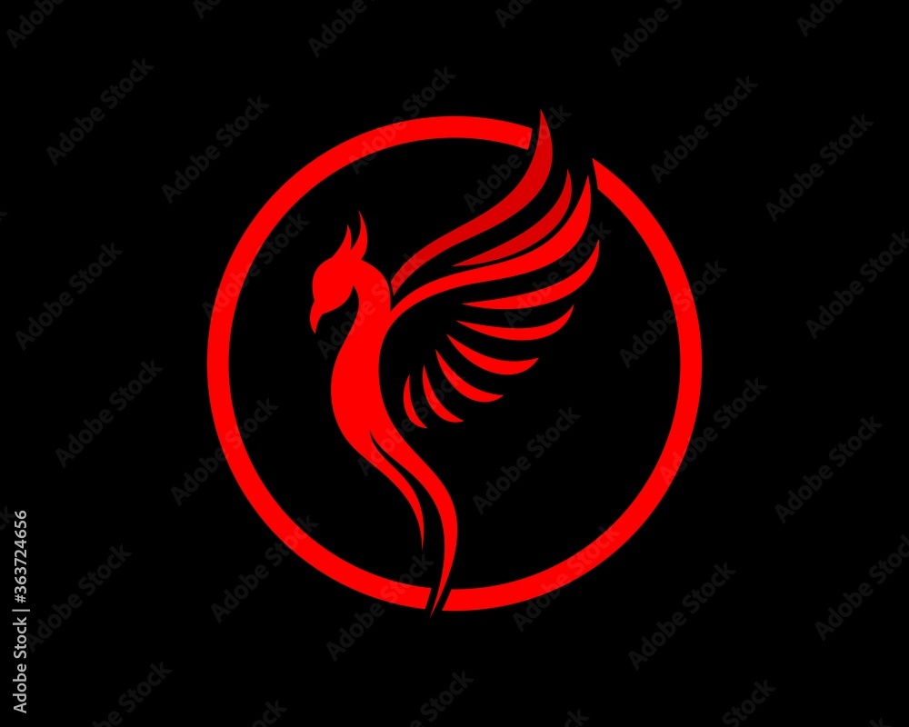 Red circle shape and phoenix Red circle shape and phoenix
