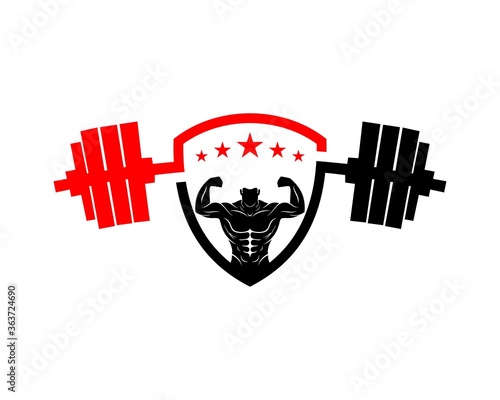 Shield with barbell and strong man inside