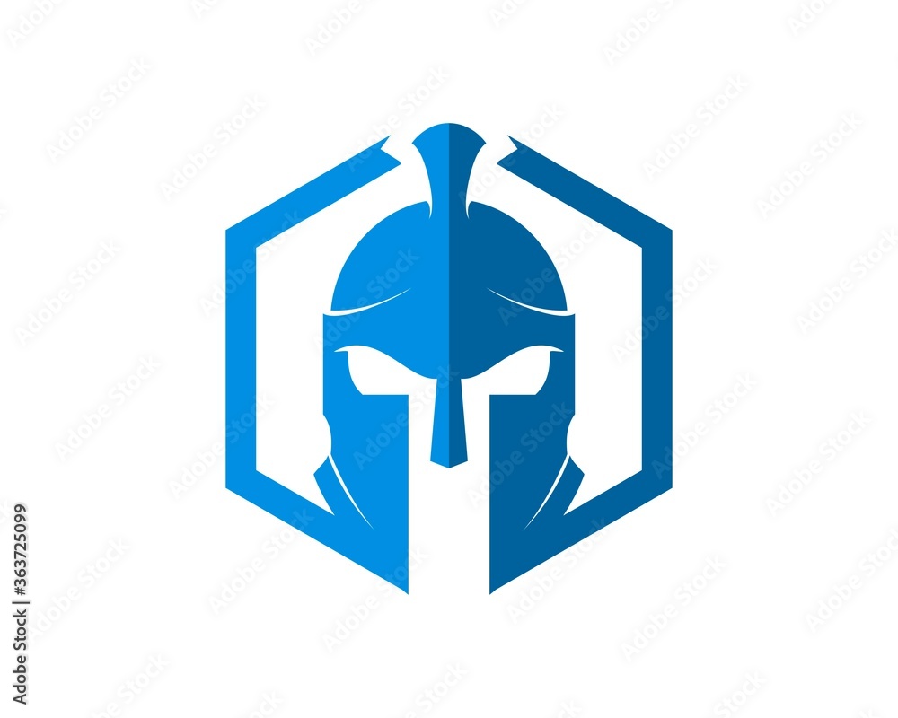Abstract hexagonal shape with knight helmet inside