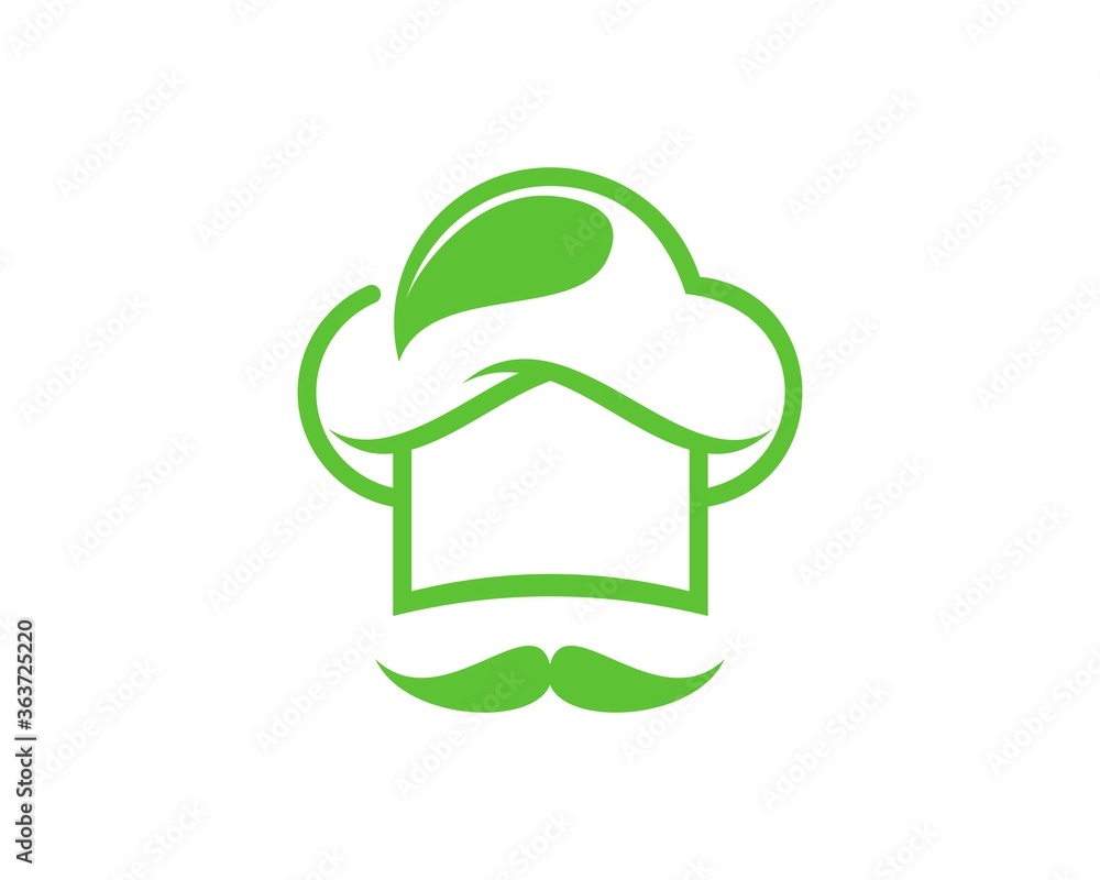 Chef hat line with green leaf Chef hat line with green leaf
