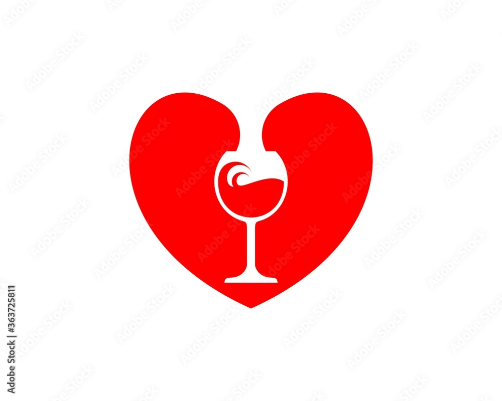 Fototapeta premium Love shape with glass wine inside