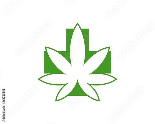 Marijuana with medical symbol behind