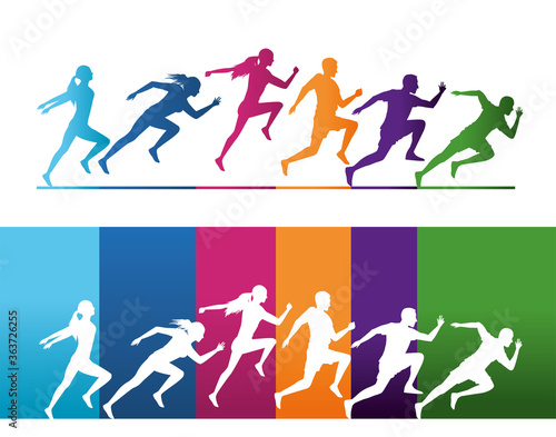 silhouettes of athletics people running
