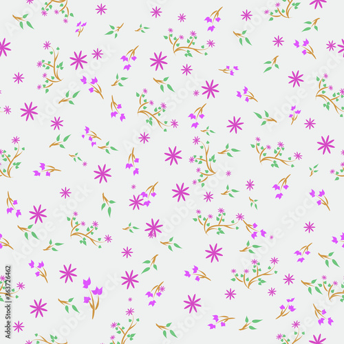 Seamless small pink Flowers and leaves design Pattern Vector Illustration. Perfect for textile  fabric  gift wrapping  background  wallpaper  etc