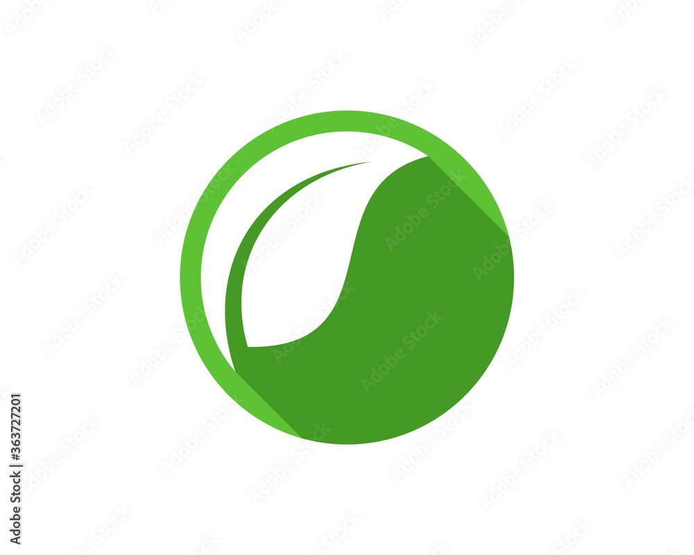 Green circle and leaves inside with shadow Green circle and leaves inside with shadow