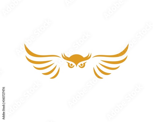 Owl head with spread wings with gold colors