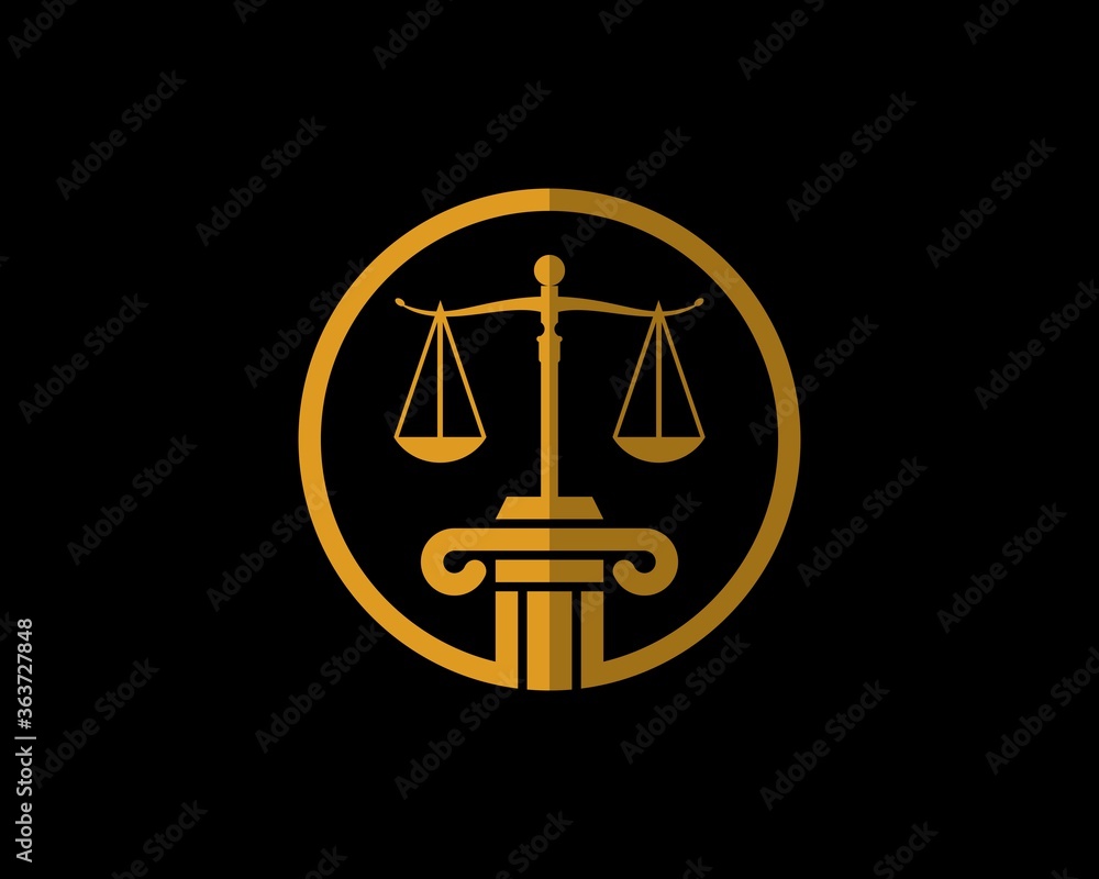 Pillar and justice balance scale inside the golden circle