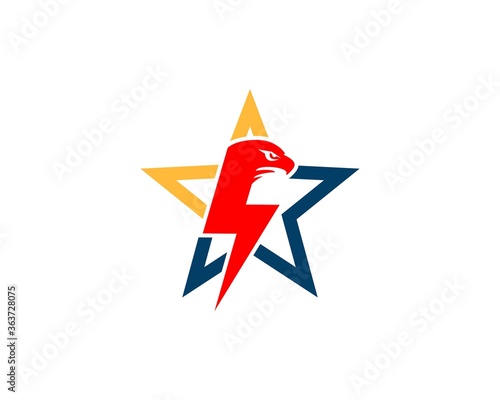 Abstract star with eagle head and lightning