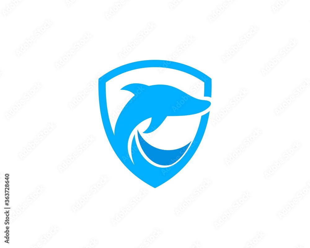 Shield with wave and jumping dolphin Shield with wave and jumping dolphin