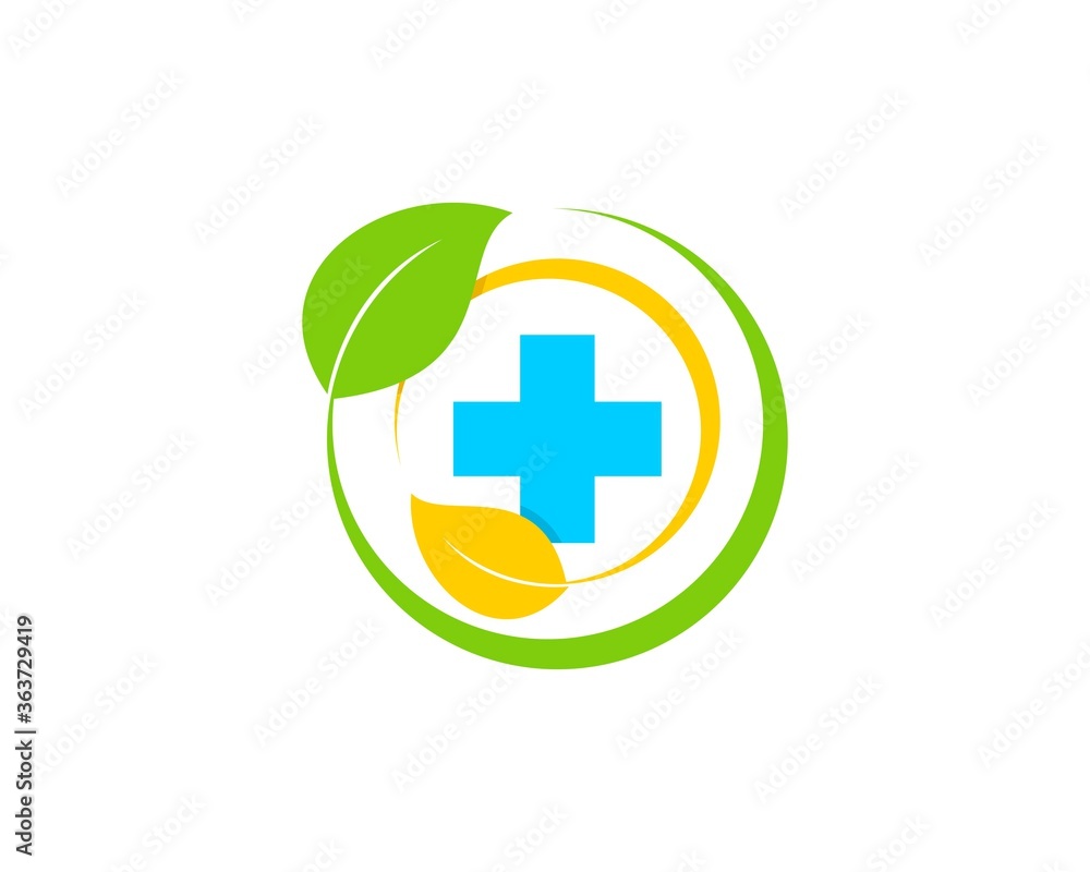Circle leaf with blue healthy symbol Circle leaf with blue healthy symbol