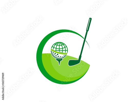 Circle swoosh with stick and golf ball
