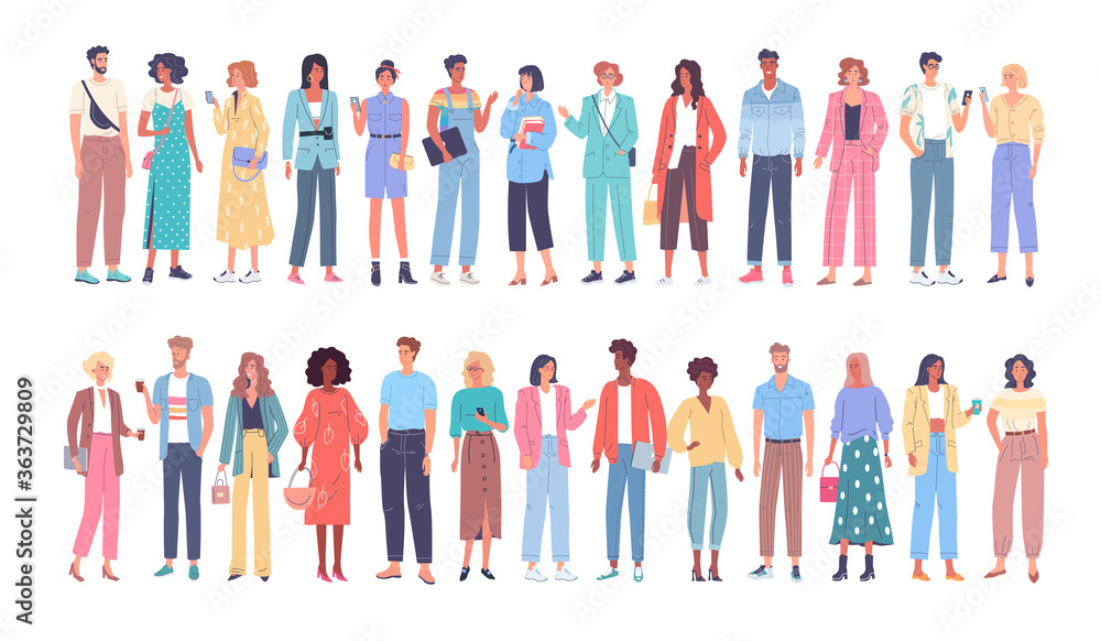 Different modern young people cartoon characters vector illustration Different modern young people cartoon characters vector illustration