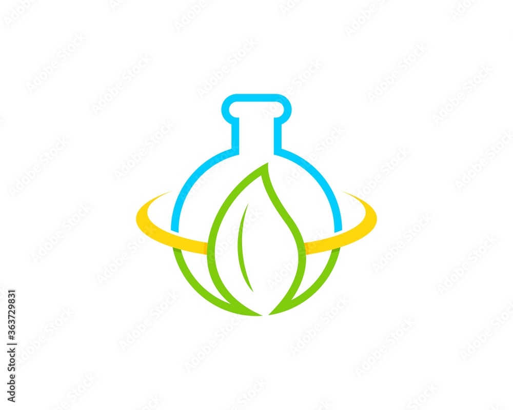 Bottle laboratory with green leaf inside Bottle laboratory with green leaf inside