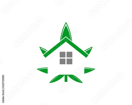House silhouette with marijuana behind