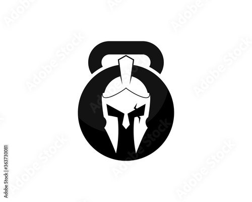 Black kettle bell with spartan helmet