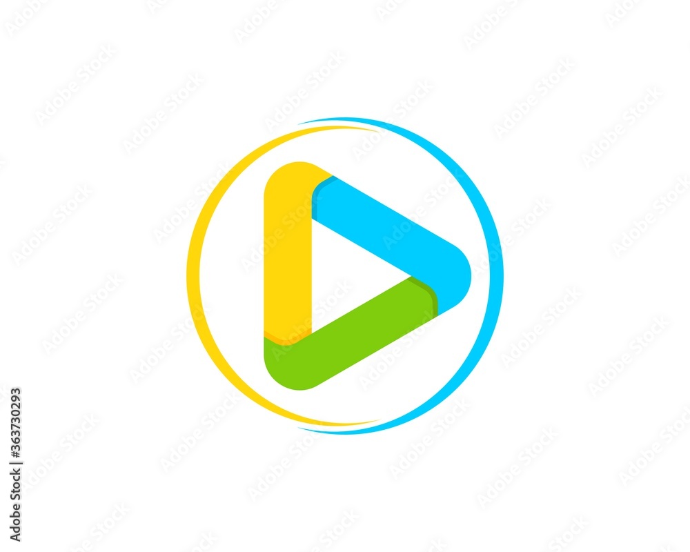 Circle swoosh with abstract media play button inside Circle swoosh with abstract media play button inside